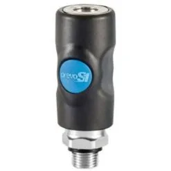 Raccord Rapide Air Comprimé PREVOST - Filetage F.3/8" In M.3/8" - ISO B6 - Corps Composite - Bouton Bleu