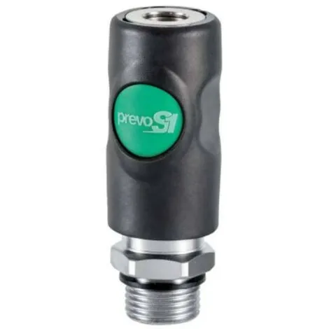 Raccord Rapide Air Comprimé PREVOST - Filetage F.3/8" In M.3/8" - Européen 7.2/7.4 Mm - Corps Composite - Bouton Vert 1 Raccord Rapide Air Comprimé PREVOST - Filetage F.3/8" In M.3/8" - Européen 7.2/7.4 Mm - Corps Composite - Bouton Vert
