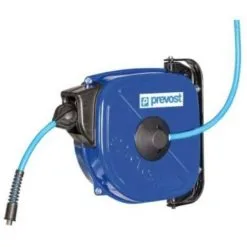 Enrouleur Tuyau Air Comprimé DRF 1012N Prevost - G 3/8" - Ressort De Rappel 12m - Montage Mural - Avec Tuyau D'entrée - Bleu